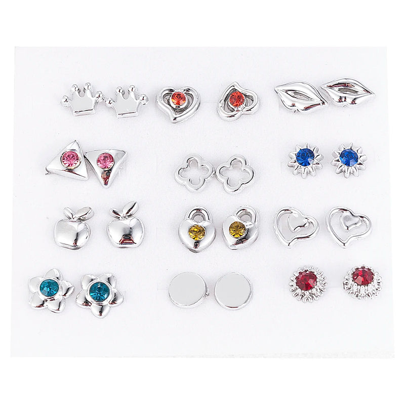 NEW 12~36 Pairs Fashion Women Girls Resin Plastic Crystal Diamante Flower Stud Earrings Set Random Style Gold Color Jewelry