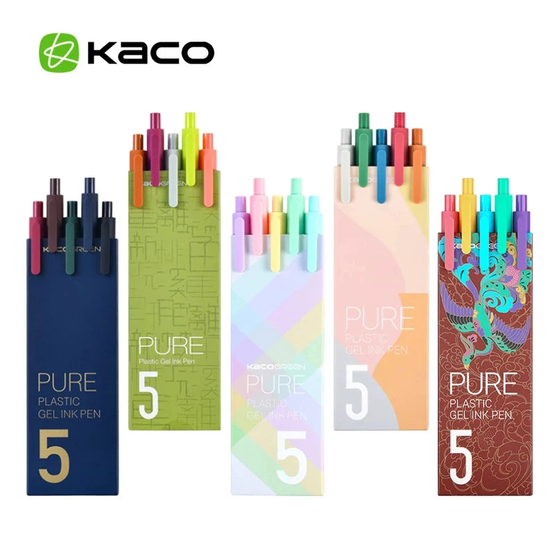5Pcs/Pack Kaco Gel Pen Kawaii Push Sign Pens with Refill for Xiaomi Gel Pen 0.5MM Color Ink Cute Office Stationery Supplies