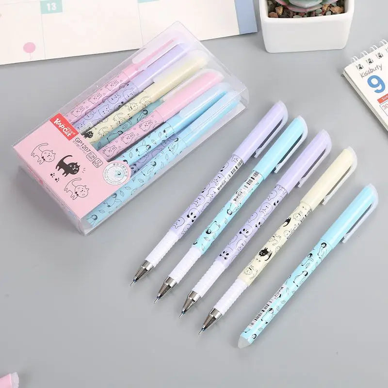 Cute Cat Erasable Pen 0.38mm Washable Handle Magical Eraser Gel Pen Blue Ink Erasable Refills Rod Kids School Stationery
