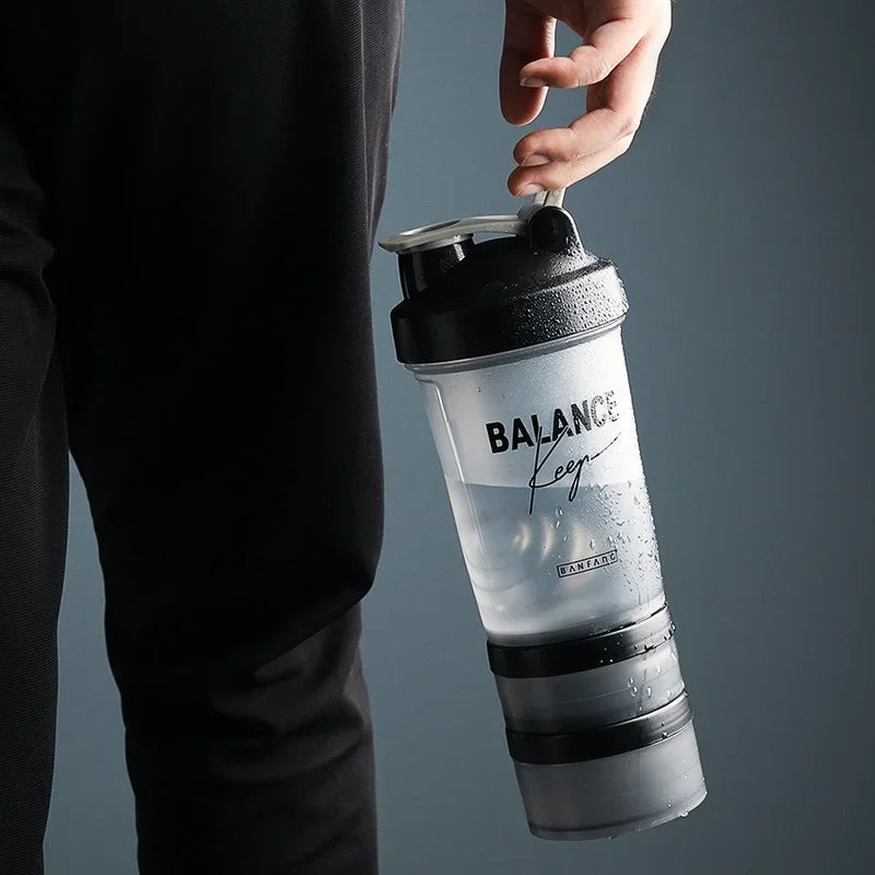 3 Layers Shaker Protein Bottle Powder Mixing Cup 500ml Large-capacity Portable Water Bottle Gym Bodybuilding Sports Bottle