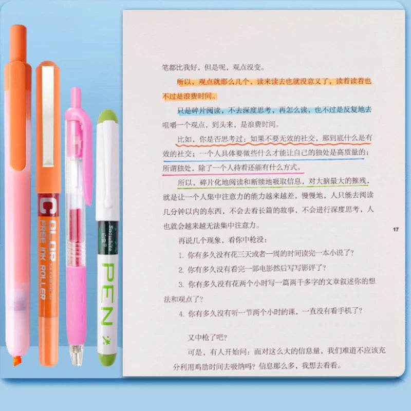 Roller Pen Purple Pink Green Color Ink Straight Liquid Gel Pen Ballpoint Pen for School Office Stationery Kawaii 6pcs/set
