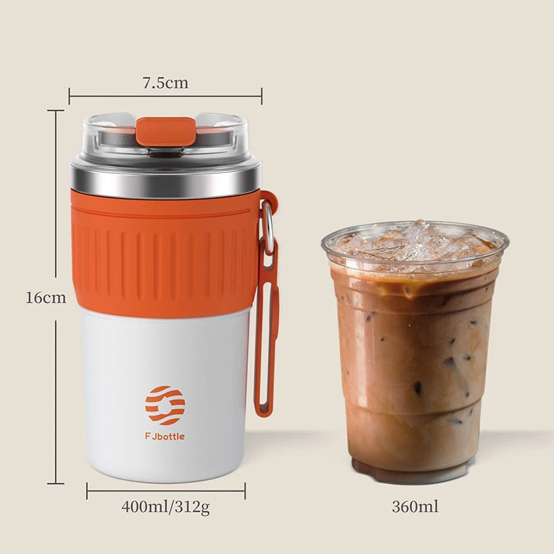 FEIJIAN Stainless Steel Coffee Tumbler Thermos Cup Portable Travel Mug With Lifting Rope Leak-Proof Non-Slip 500ml/400ml