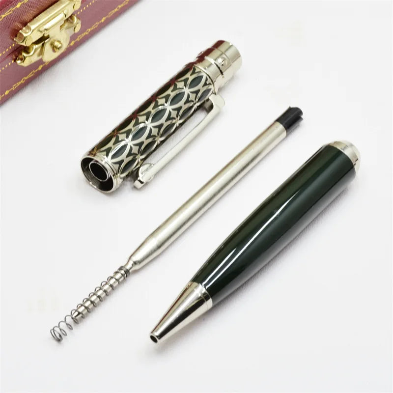 MOM Ca Santos De Rollerball Ballpoint Pens Writing Stationery Luxury Office Gift With Unique Carving Metal Dark Green Silver