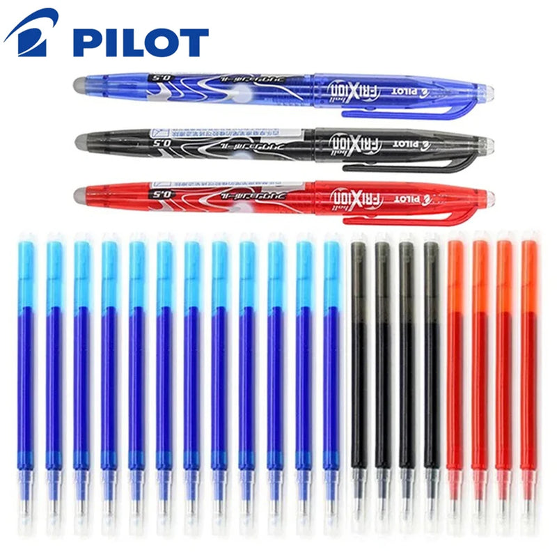 Pilot Frixion Erasable Gel Pen Set 0.5mm Blue/black/red Replaceable Refills Student Writing School Supplies Office Accessories