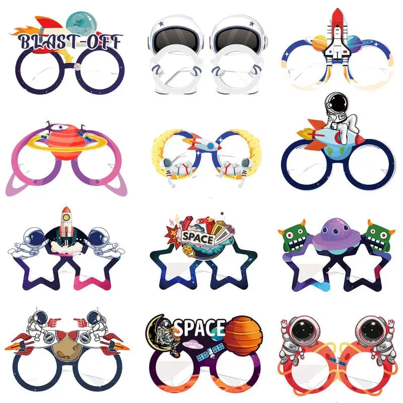 6/12pcs Outer Space Paper Glasses Astronaut Rocket Theme Party Kids Favor for boys Universe Planet Birthday Party Decorations