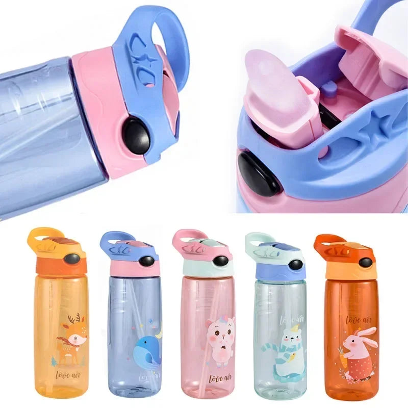 480ML Kids Water Sippy Cup Creative Cartoon Baby Feeding Kettle with Straw Leakproof Bottle Outdoor Portable Children's Mug New