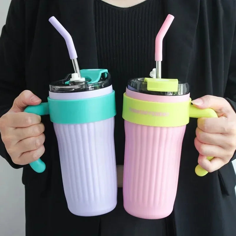 860ml 316 Stainless Steel Coffee Cup with Straw Ice Bully Tea Break American Bao L Cold Cup Big Large Capacity Water Cup