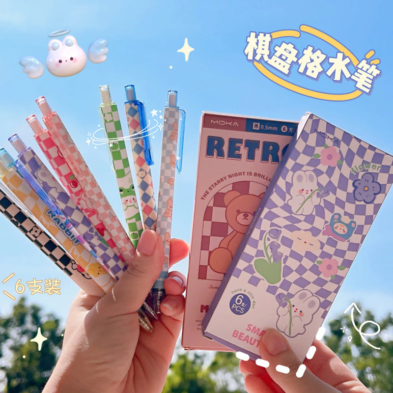 6-pack Automatic Neutral Pen Japanese Cute Student Signature Pen High Appearance Quick Drying Cartoon Carbon Water Pen