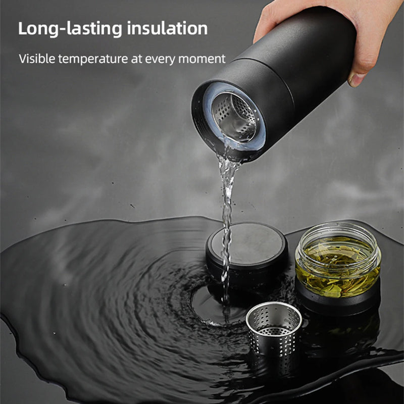 500ml Tea Infuser Vacuum Flask Stainless Steel Insulated Cup with Independent Tea Storage Handle Travel Mug Business Cup Gifts