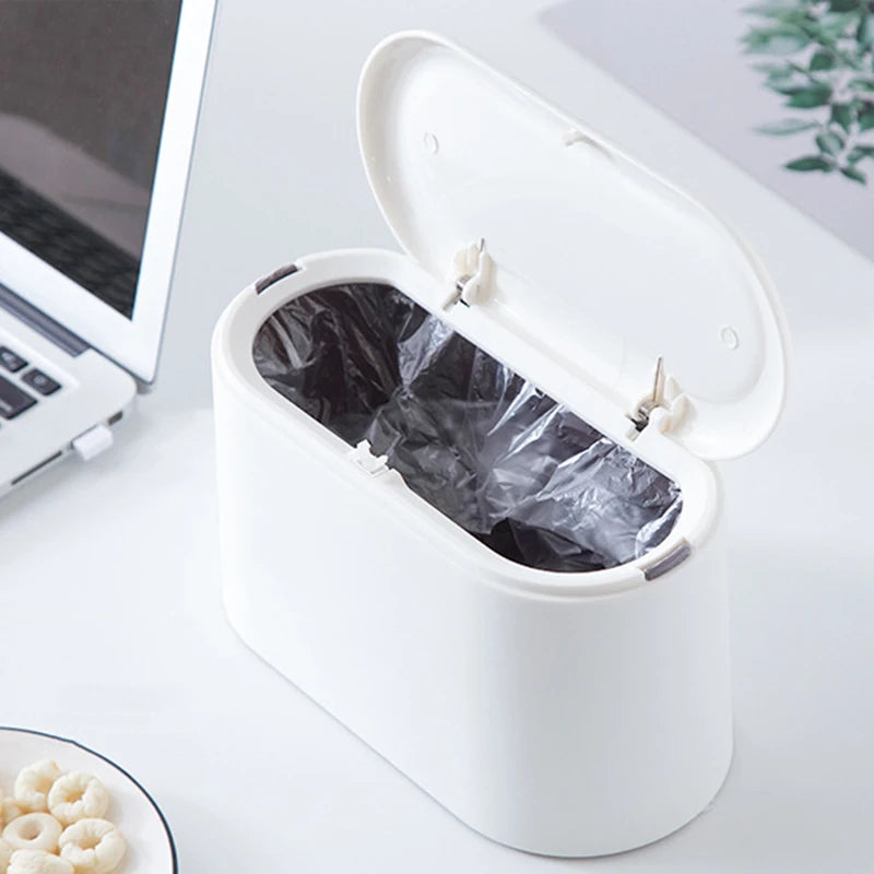 Simple Desktop Trash Bucket Mini Durable Storage Bucket Can Automatic Pop-up Lid For Dressing Tables Home Office Garbage Bucket