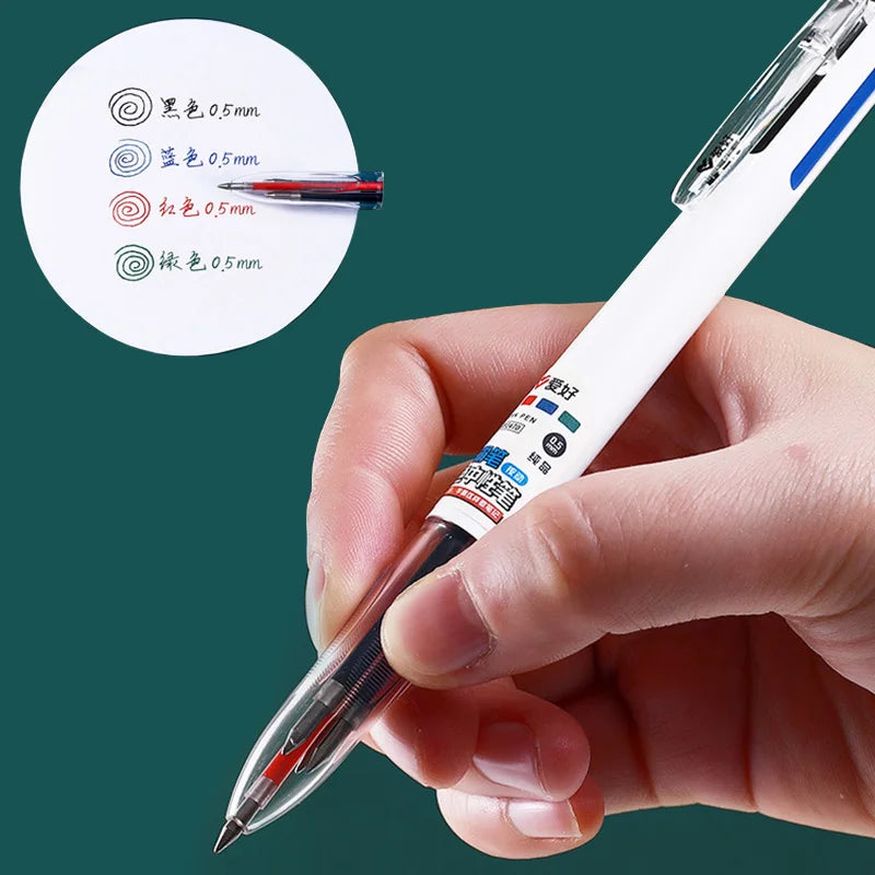 Creative 4 In 1 MultiColor Pen 0.5mm Black Blue Red Green Gel Ink Refills Student Marking Pen Writing Tools Korean Stationery