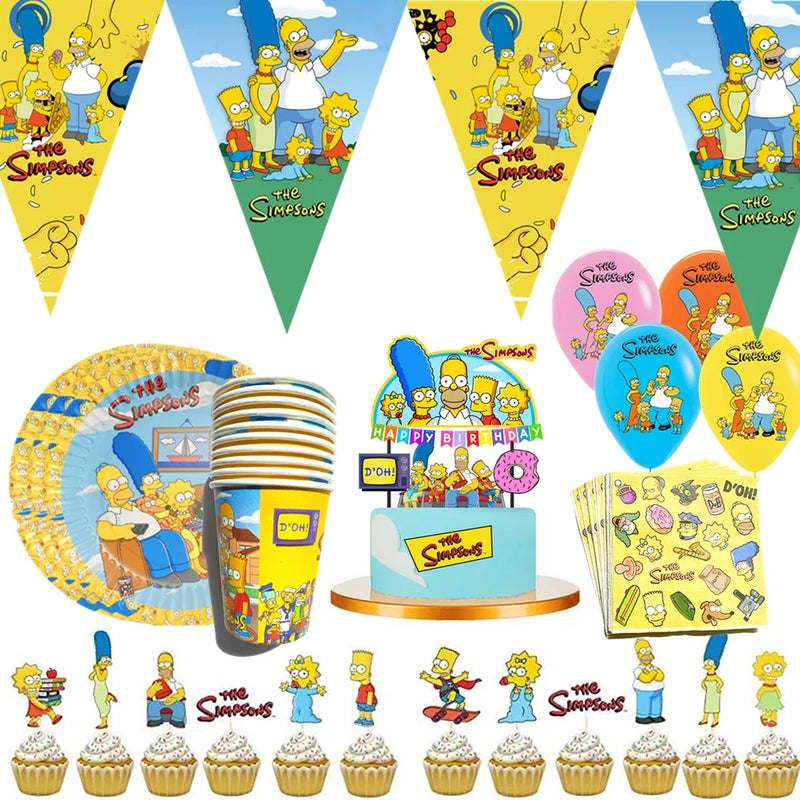 Simpsons Party Supplies Decorations Kids Birthday Disposable Tableware Tablecloth Cups plate Party Theme Favors Boy Set