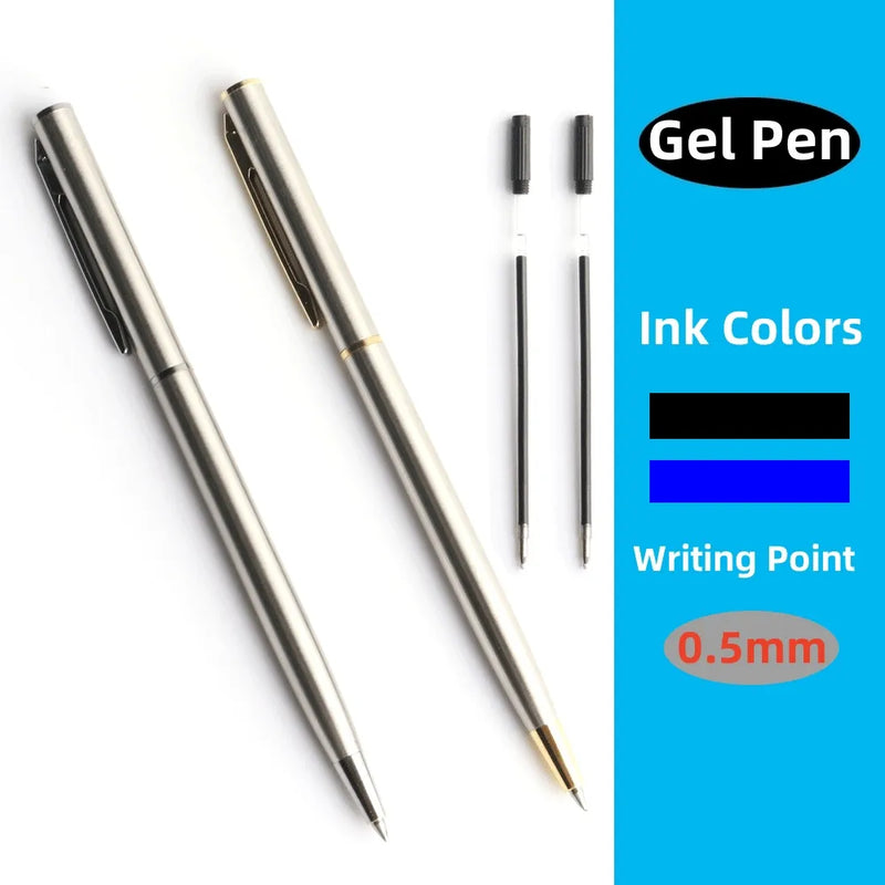 Metal Gel Pen Stainless Steel Material Rotate Gel Pens Ink Colors Black Blue Writing Point 0.5mm For School Office Stationery