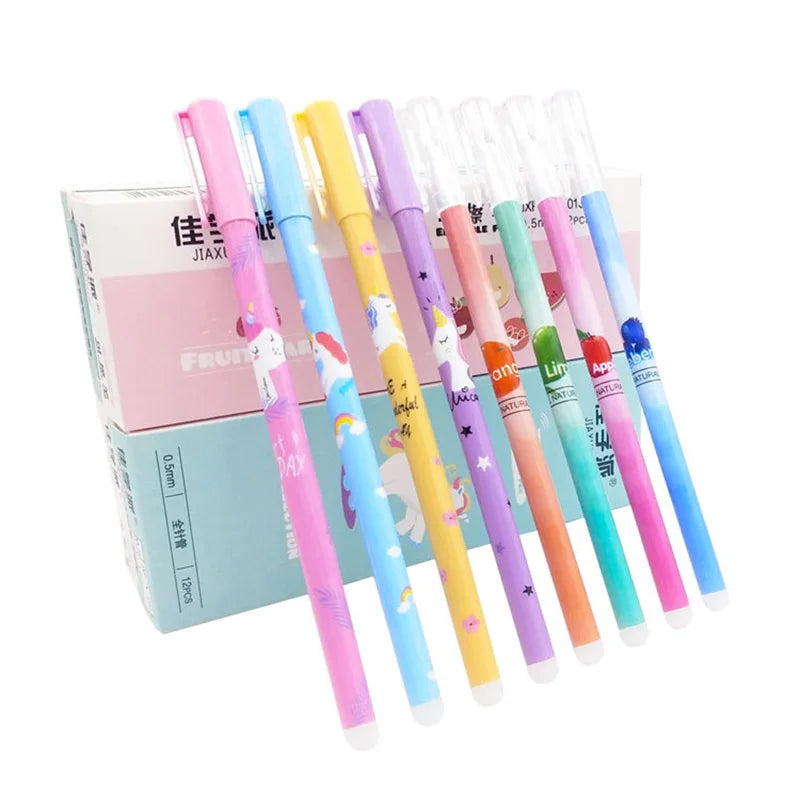 canetas em gel apagável de unicórnio, 12unidades, ponta 0,5mm