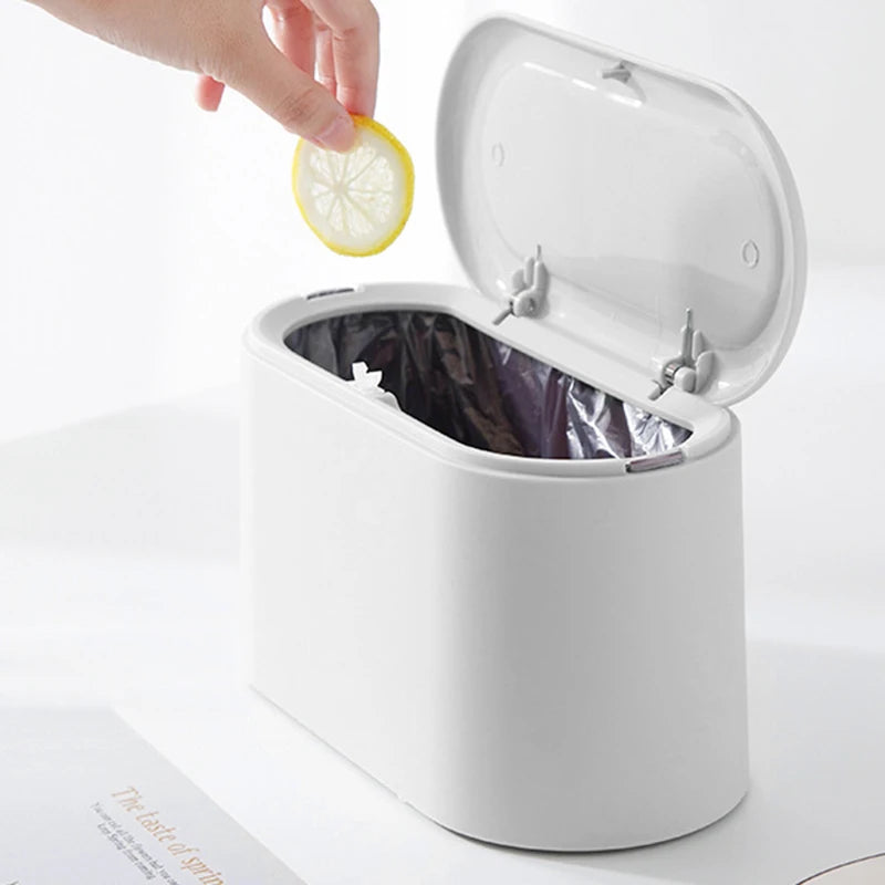 Simple Desktop Trash Bucket Mini Durable Storage Bucket Can Automatic Pop-up Lid For Dressing Tables Home Office Garbage Bucket