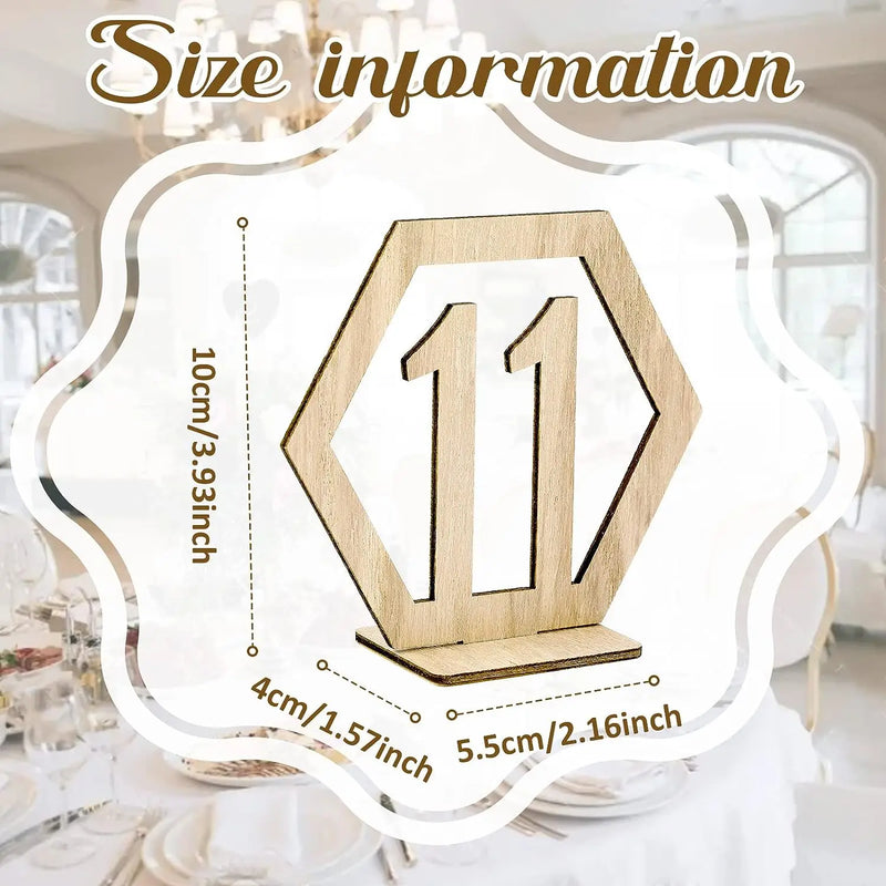 Wooden Table Numbers Wedding Table Numbers with Holder Base Hexagon Shape Standing Decor for Party Reception from 1 to 40