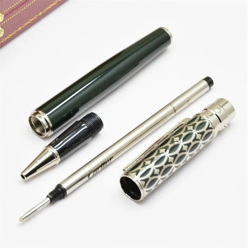 MOM Ca Santos De Rollerball Ballpoint Pens Writing Stationery Luxury Office Gift With Unique Carving Metal Dark Green Silver