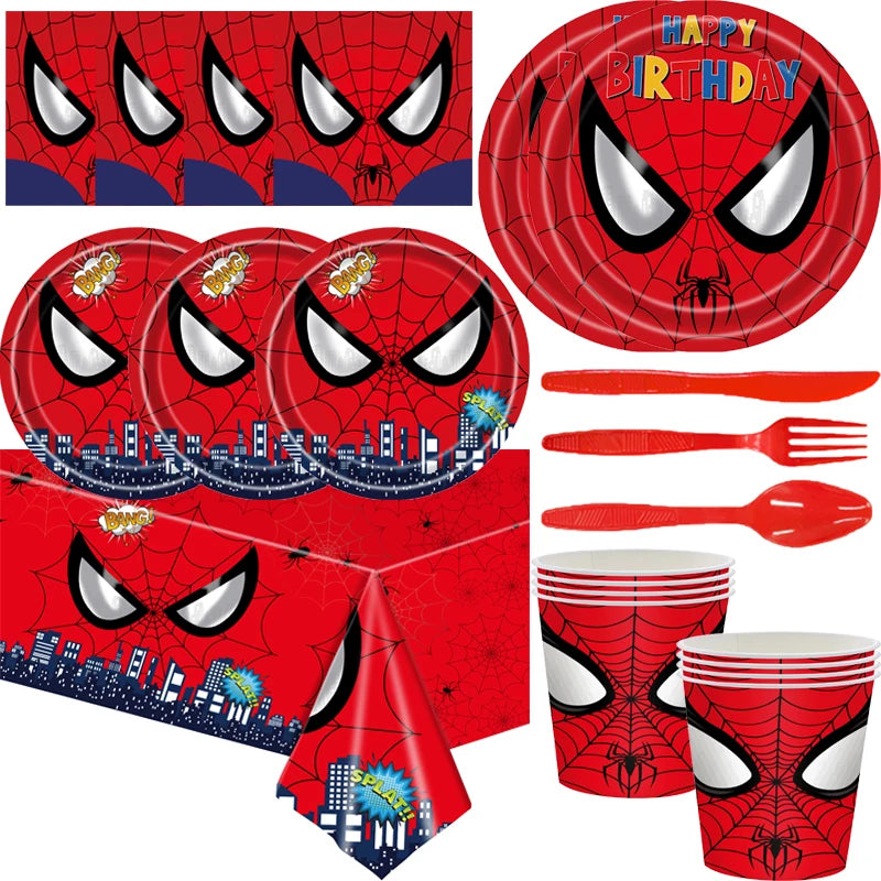 Disney Spiderman Birthday Party Decor Plates Napkins Paper Cups Spiderman Tablecloth Banner Superhero Birthday Party Supplies
