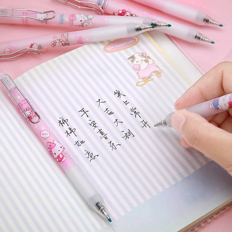 Sanrio Gel Pen 12-24pcs Cartoon Hello Kitty Students Stationery Girls Writing Pens 0.5 Black Gifts School Office Signature Pens