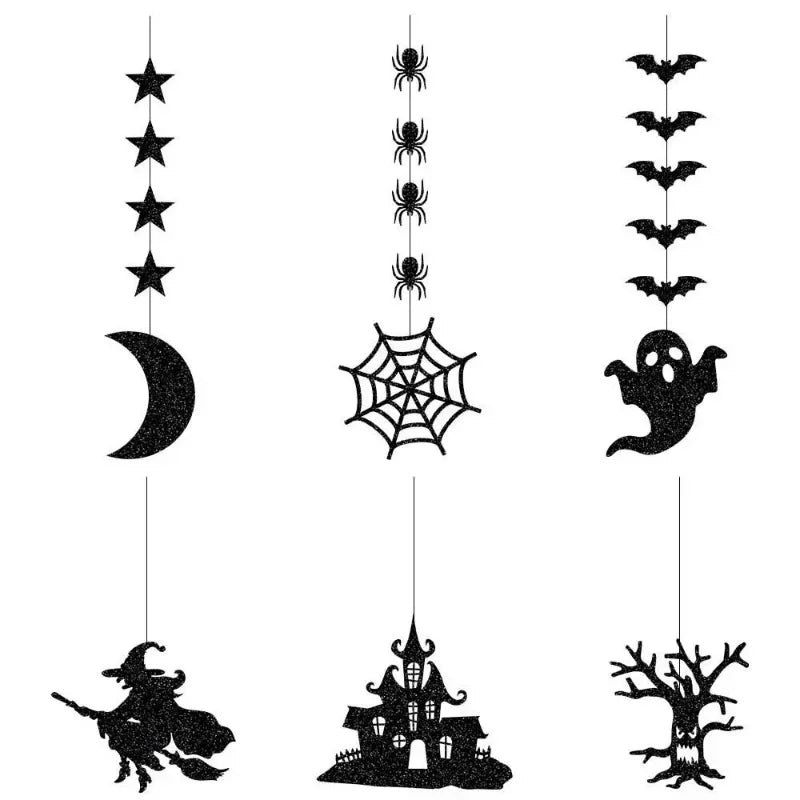 6pcs Halloween Hanging Banner Garland Scary Spider Witch Ghost Bat Pendant Ornament Happy Halloween Party Decorations for Home