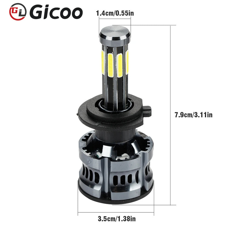 GICOO 360 LED Headlight Car Light Bulbs H4 H7 H11 8 sides 300W High Power HB3 9005 HB4 9006 H13 9007 Canbus Headlamp