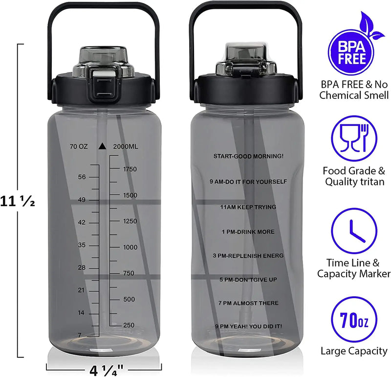 Half Gallon Water Bottle with Sleeve 64 OZ 2000ML Motivational Water Bottle with Straw & Time Marker to Drink